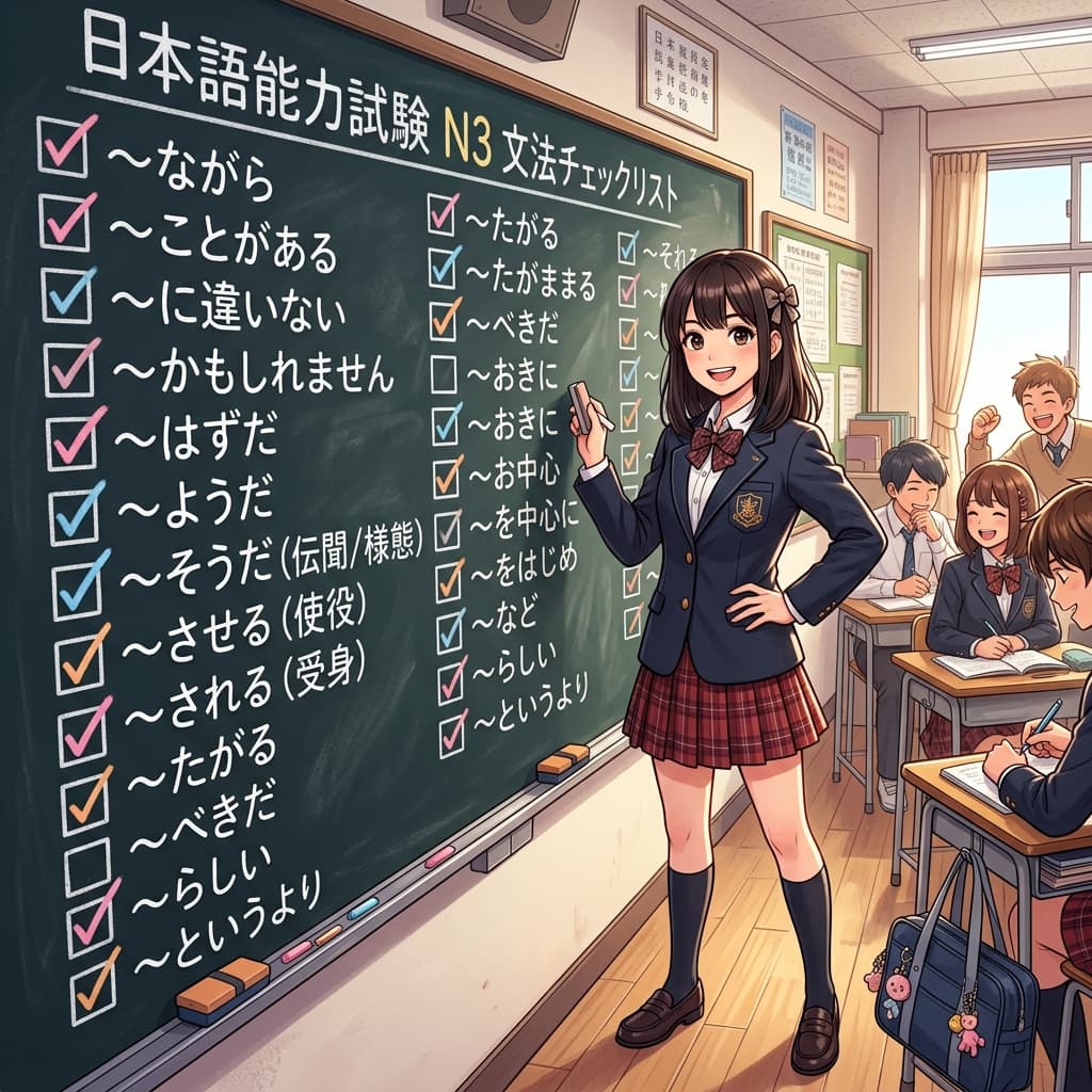 JLPT N5 Grammar Checklist Anime Illustration