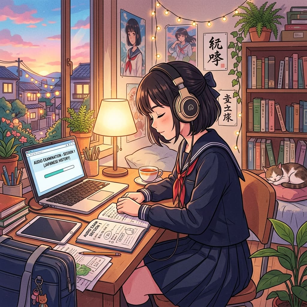 JLPT Listening Section Anime Illustration